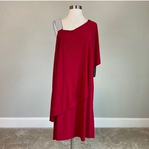 R&M Richards Women's Cocktail Dress Size 16W Red Rhinestone Trim Shift